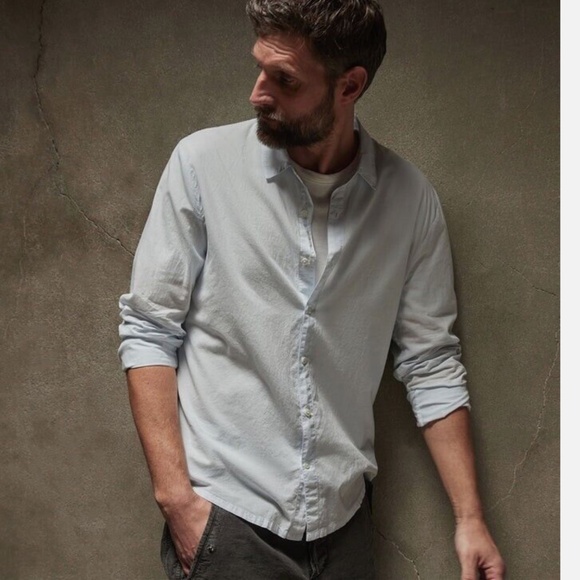 James Perse Men's Button Down Shirt Ice Blue Pigment Cotton Size 0 (XS) New - Picture 1 of 9